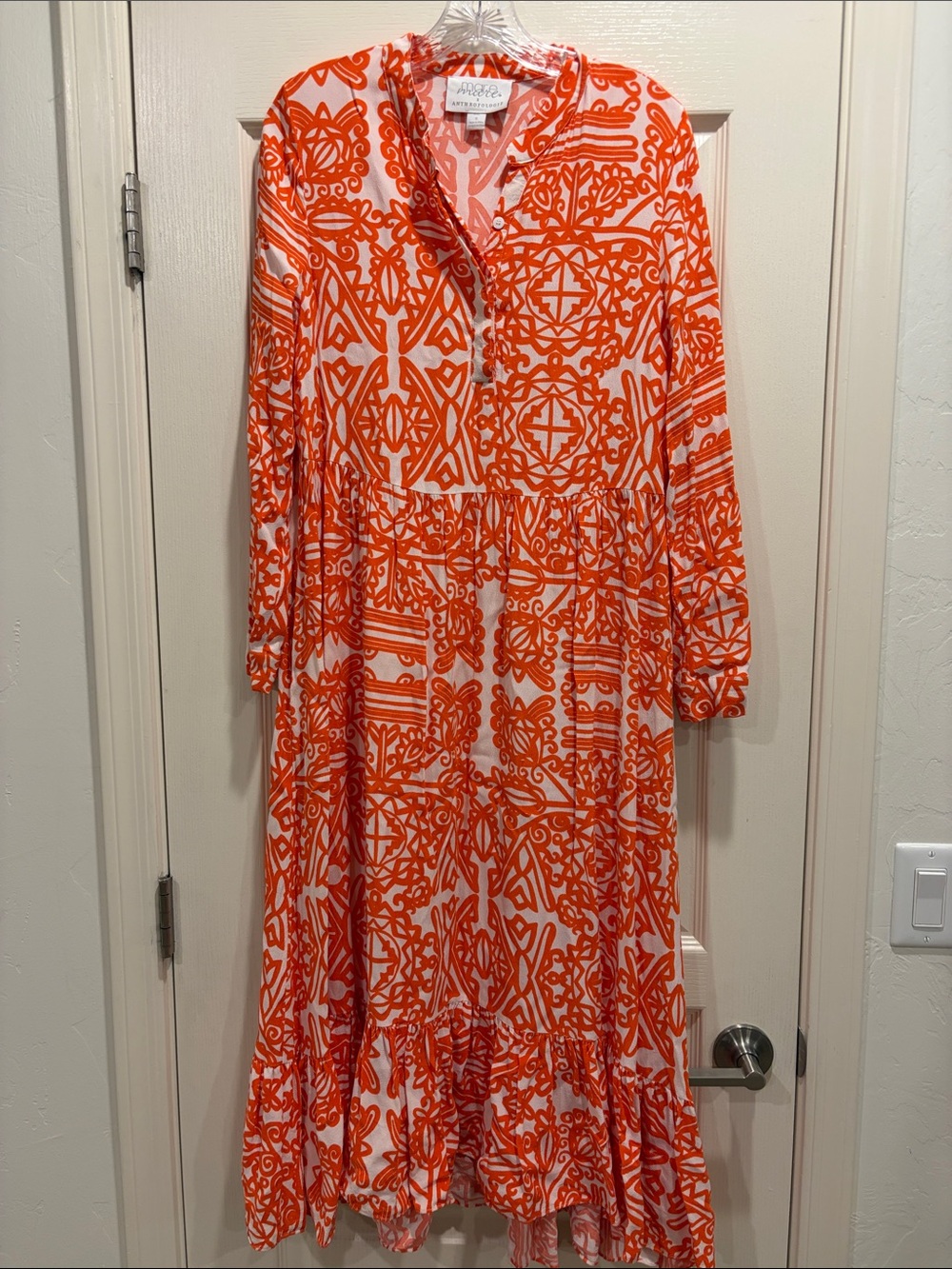 Mare mare Anthropologie Orange & White Printed Maxi Dress